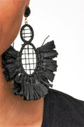 African Raffia Drop Black Earrings