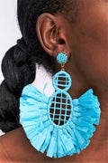 African Raffia Drop Blue Earrings