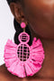 African Raffia Drop Pink Earrings