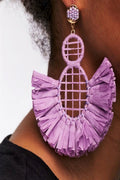 African Raffia Drop Purple Earrings