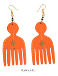 African Comb Wooden Earrings-Orange
