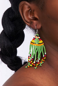 African Beaded Tassel Drop Earrings