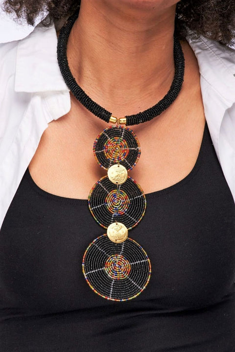 African Statement Round Shape Necklace - Black