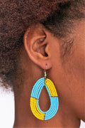 Africa Boho Bead Earrings-Blue and Yellow