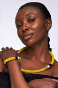 African Maasai Tribal Beaded Necklace and Bangle Set- Yellow