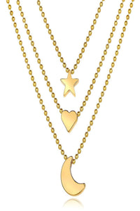 Women Layered Star Heart Moon Gold Necklace