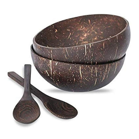 Nawaatu -2-coconut-bowls-spoons-The Natural Coconut Bowls Set is made of real coconut shells and the wooden spoons are polished with organic virgin coconut oil. Both bowls and spoons are certified food safe. It is the best and unique coconut bowls design.
